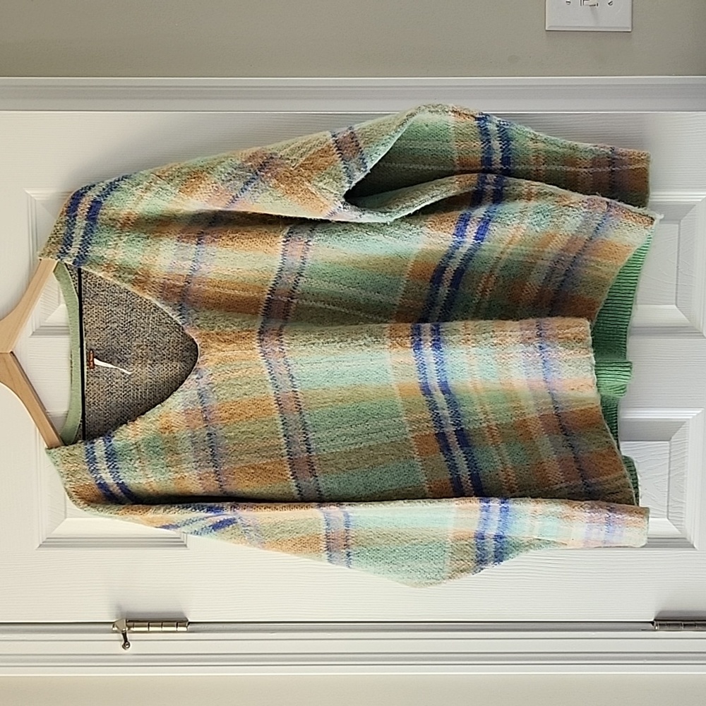 Free people Sage Green Plaid Sweater Size S